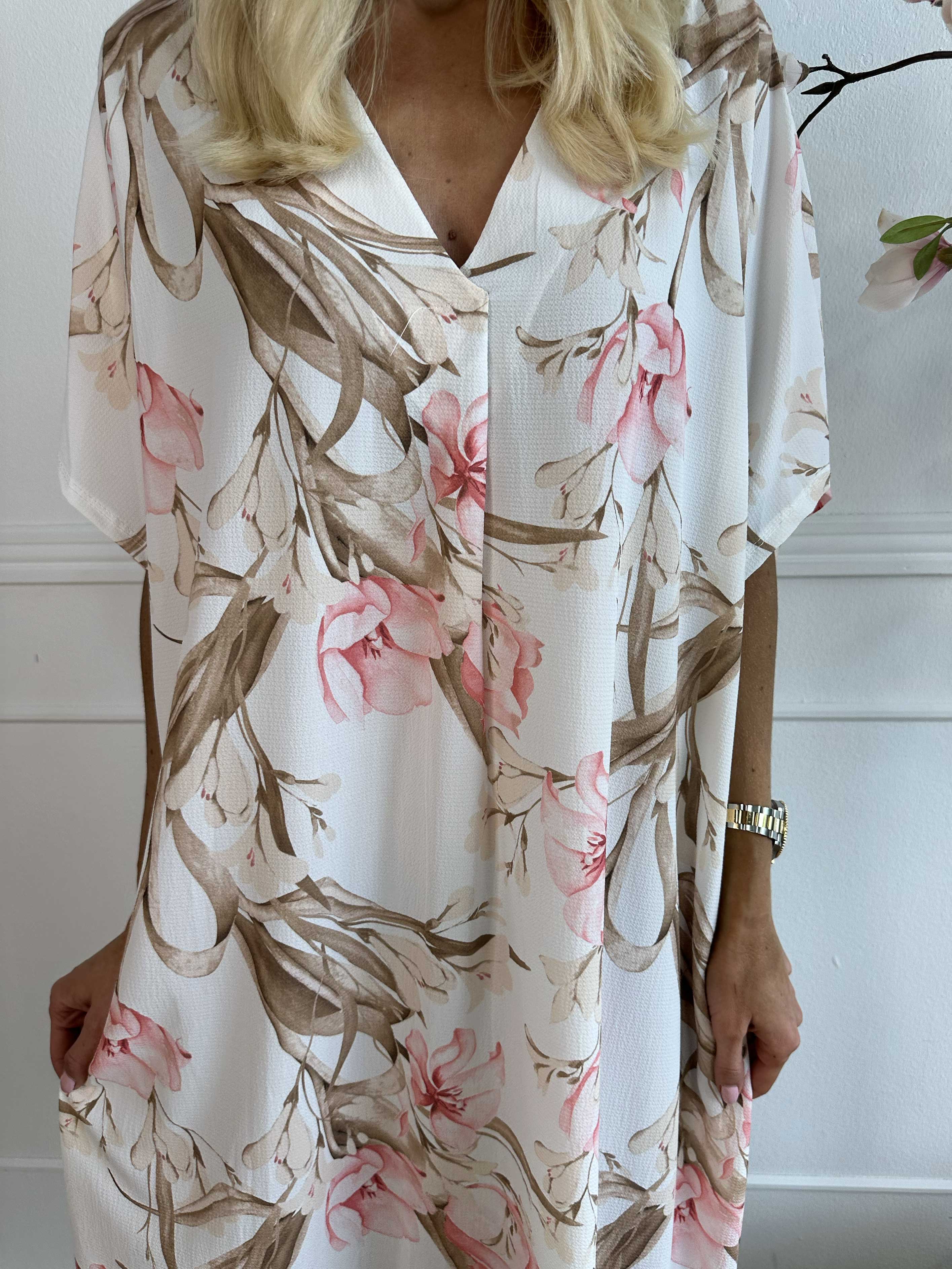 Mallie - Skjortekjole med blomsterprint med v-udskæring